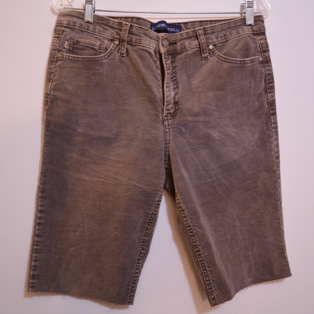BANDOLINOBLU PETITE Jordan Cotton-Spandex Brown Micro-Corduroy Cropped Shorts 10